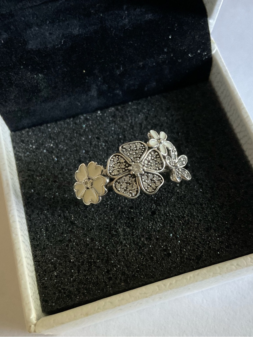 Pandora Silver Floral Cluster Ring with Pavé Accents